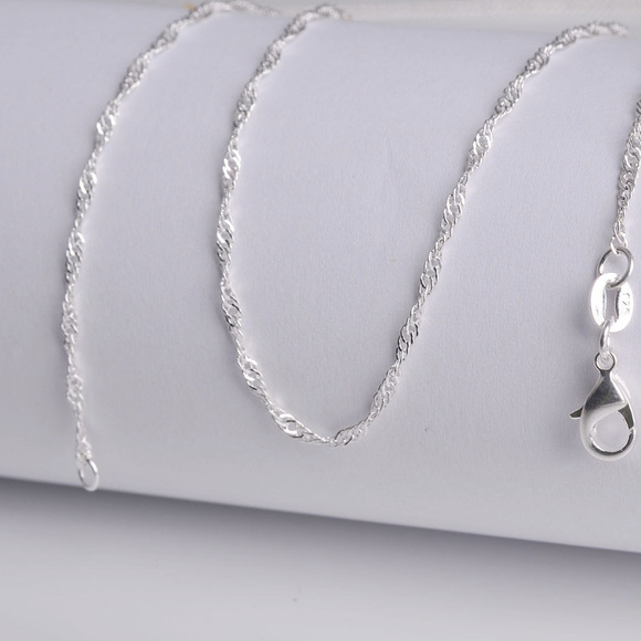 Silver "Water Wave" Chain Necklace 16" - Picture 2 of 3